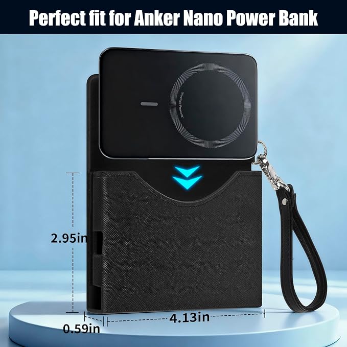 Power Bank Case for Anker Nano Ultra-Slim 5,000mAh Magnetic Wireless Charging Battery, Portable PU Leather Charger Sleeve with Magnetic Closure, Built-in Charging Port Access & Wrist Strap (Box Only)