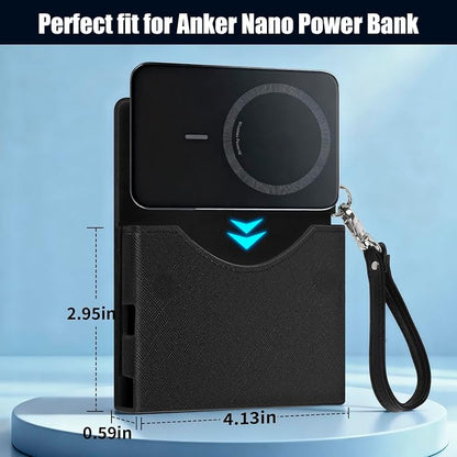 Power Bank Case for Anker Nano Ultra-Slim 5,000mAh Magnetic Wireless Charging Battery, Portable PU Leather Charger Sleeve with Magnetic Closure, Built-in Charging Port Access & Wrist Strap (Box Only)