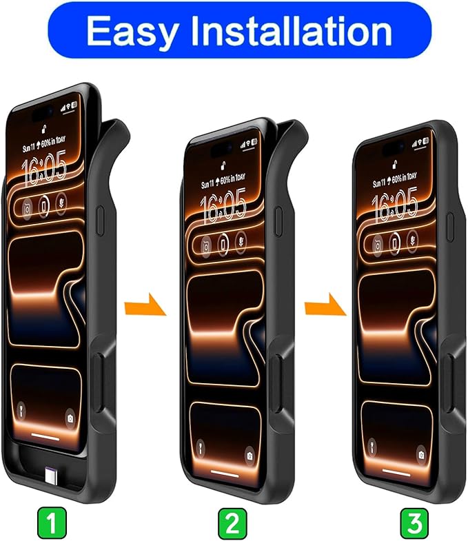 Battery Case for iPhone 17 Pro, 10000mAh Pack Rechargeable Charger Case Support Carplay with Wireless Charging Compatible for iPhone 17 Pro (6.3 inch) External Battery Charging Cover (Black)