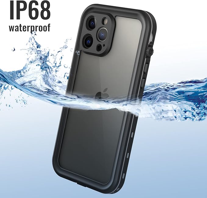 Waterproof Phone Case Compatible with iPhone 13 Pro Max, IP68 Waterproof Shockproof Dust-Proof Phone Case with Built in Screen Protector, Full Body Protective Case (Black, iPhone 13 Pro Max)