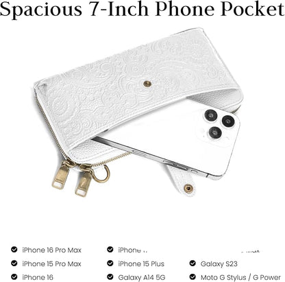 befen Leather Wristlet Wallet for Women Cell Phone Purse with Built in Wallet Vintage Leather Crossdody Bag Clutch Purse