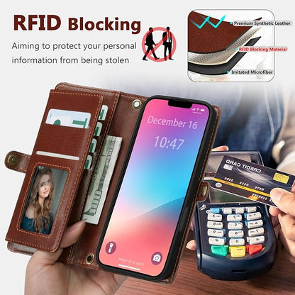 Wallet Case for iPhone 13 Pro Max with Card Holder/Crossbody Wallet/Strap| RFID Blocking | Magnetic | Kickstand | Detachable | PU Leather Phone Case for iPhone 13 Pro Max,6.7 in,Brown