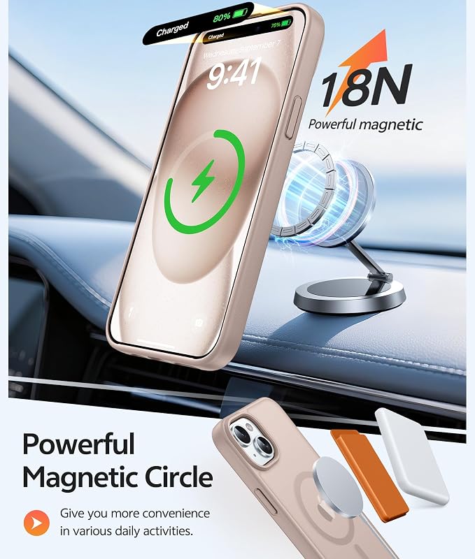 FNTCASE for iPhone 15 Case: for iPhone 14 Case & iPhone 13 Case [Compatible with Magsafe] Translucent Matte Cases with [Screen Protector] Military Grade Shockproof Protective Phone Cover - Desert Gold