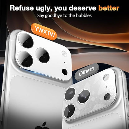 YWXTW [0 Bubbles for iPhone 17 Pro Max Camera Protector, Full Coverage Tempered Glass Lens Screen Protector for iPhone 17 Pro Max Accessories, Case Friendly, HD Clear, 3 Pack (Silver)
