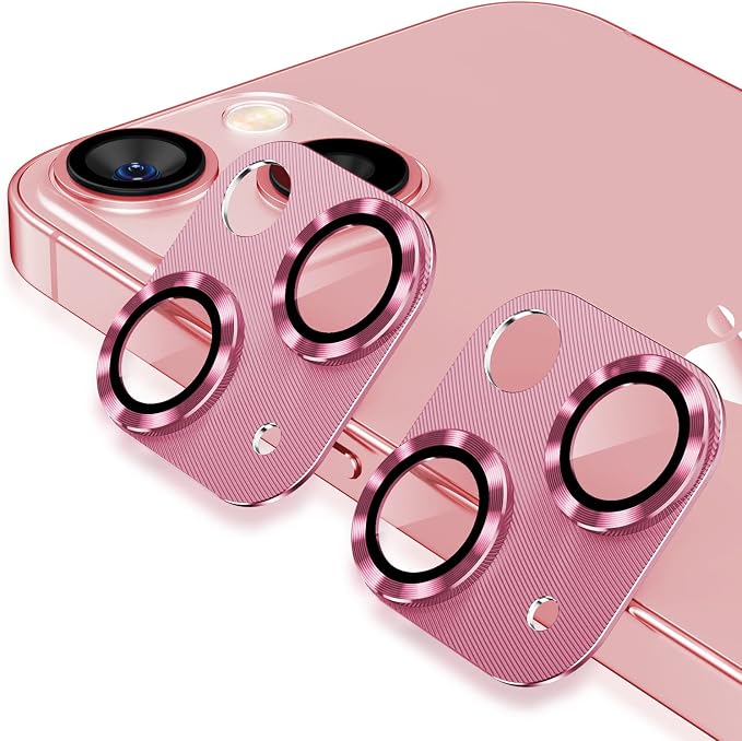 Korecase [2 Pack] for iPhone 13 / iPhone 13 Mini Metal Camera Lens Protector Tempered Glass Cover, Strong Adhesion, 9H Hardness Scratch Resistant Camera Rear Lens Film- Pink