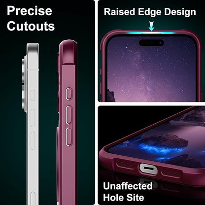 360° Magnetic Swivel Ring for iPhone 16 case, Built-in Metal Stand and Ring Holder, Magsafe Compatible, Military Grade Protection, Shock and Vibration Resistant - Wine Red