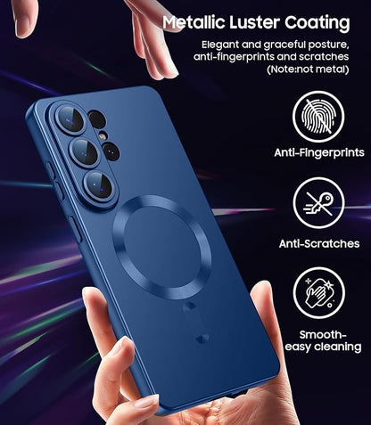 Magnetic for Samsung Galaxy S26 Ultra Case [Compatible with MagSafe][Built-in Camera Lens Protector] Slim Soft Silicone Bumper Shockproof Metallic Luster Phone Case, Blue