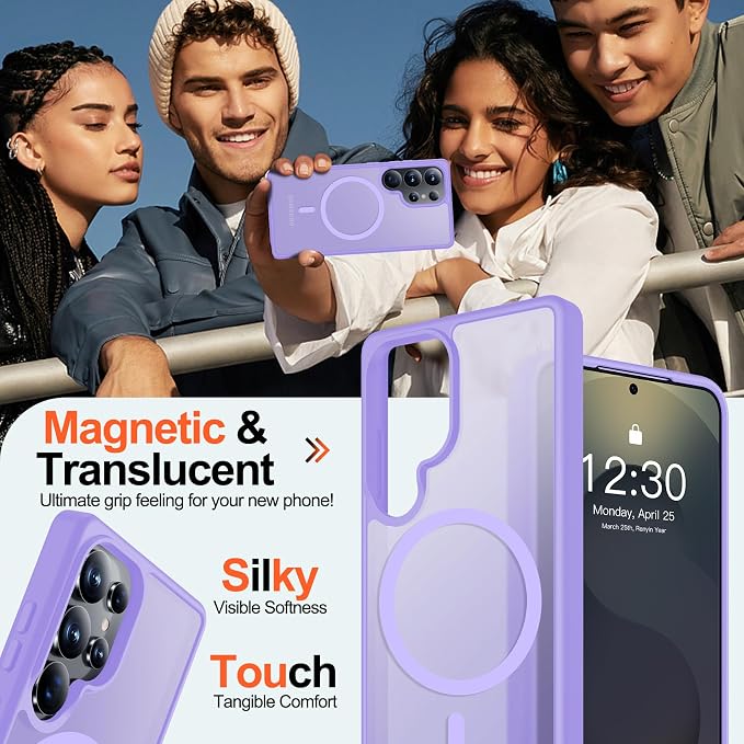 MOZOTER for Samsung Galaxy S25 Ultra Case,[Compatible with MagSafe] Purple | [12Ft Military Dropproof][2*Screen Protector]Translucent Anti-Slip Back Slim Shockproof Case for S25 Ultra-Purple