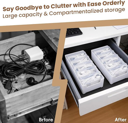 5 Individual Cable Organizer Boxes With Base, Cord Storage Organizer With Labels And Cable Straps For Charging Cables, Adapters, Earphones (5 pcs Individual Cable, 1 Pack)