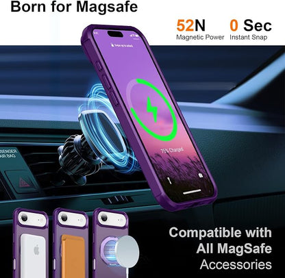 360° Magnetic Swivel Ring for iPhone 17 air case, Built-in Metal Stand and Ring Holder, Magsafe Compatible, Military Grade Protection, Shockproof - Purple