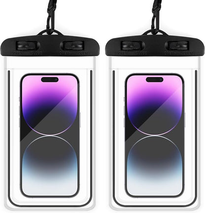 Waterproof Phone Pouch, 2 Pack Black Water Proof Cell Phone Case, Phone Wet Dry Bag Holder Beach Vacation Waterpark Underwater Cruise Essentials Accessories Must Haves Packing List Stuff for Men Women