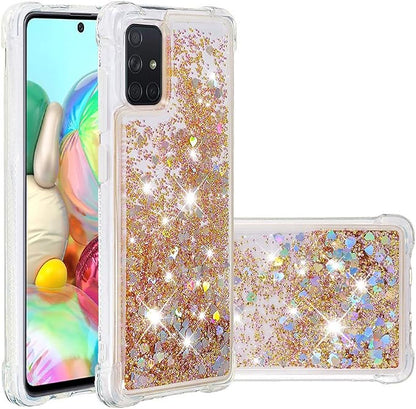 Silicone Phone Case für Galaxy A71 Glitter Gold, Women Bling Liquid Floating Case Soft TPU Bumper Cover Transparent Rubber Protective Shell Scratch Slim Back Case Compatible with Samsung Galaxy A71