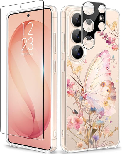 GVIEWIN for Samsung Galaxy S26 Ultra Case, Clear Floral Slim Shockproof Protective Women Phone Case, Non-Yellowing, with Screen Protector & Camera Lens Protector for S26 Ultra 6.9", Magic Butterfly