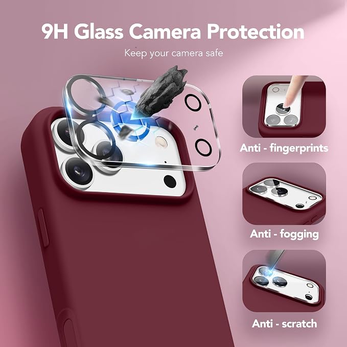 GONEZ Magnetic for iPhone 17 Pro Max Case, Compatible with MagSafe, [Screen Protector + Camera Lens Protector], Liquid Silicone Anti-Scratch Shockproof Protective Phone Case 6.9 inch, Maroon