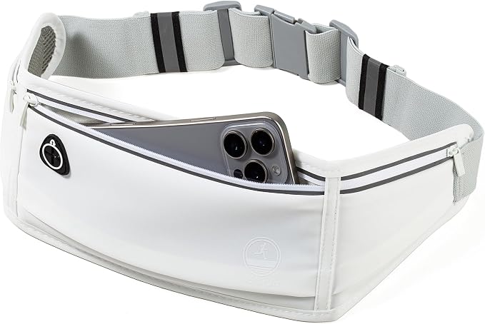Running Belt Slim Fanny Packs for Women Men, White Waist Pack Bag Phone Holder for Running