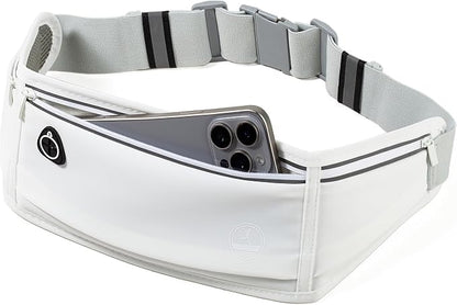 Running Belt Slim Fanny Packs for Women Men, White Waist Pack Bag Phone Holder for Running