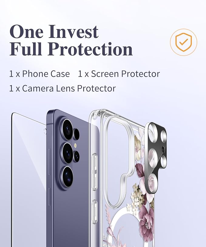 GVIEWIN for Samsung Galaxy S26 Ultra Case Compatible with MagSafe, Clear Floral Shockproof Protective Women Phone Case, Non-Yellowing, Screen &Camera Lens Protector for S26 Ultra 6.9", Cherry Blossoms