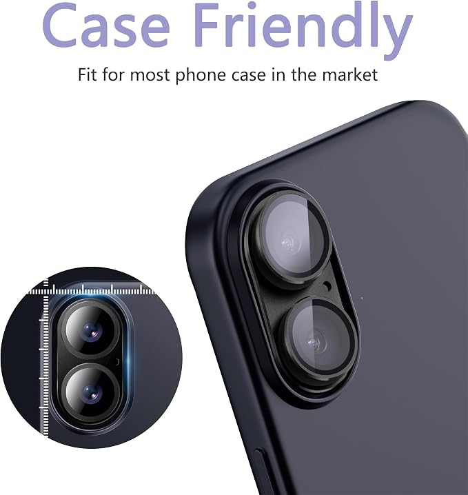 2 Pack Camera Lens Protector for iPhone 16/16 Plus,Metal AR Tempered Glass Rear Camera Screen Cover,Anti-Scratch,Strong Adsorption,Case Friendly, Easy to Install-Silver