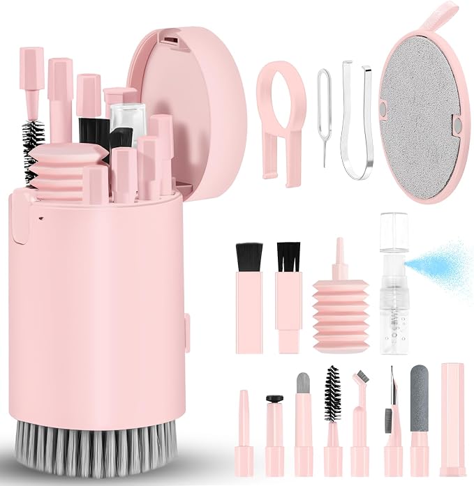 walrfid Laptop Phone Screen Cleaner Kit, Computer Keyboard Brush Cleaning Spray for iPhone AirPods MacBook iPad, 20-in-1 Electronic Device Clean Tool for Camera Earbud Car Screens (Pink)