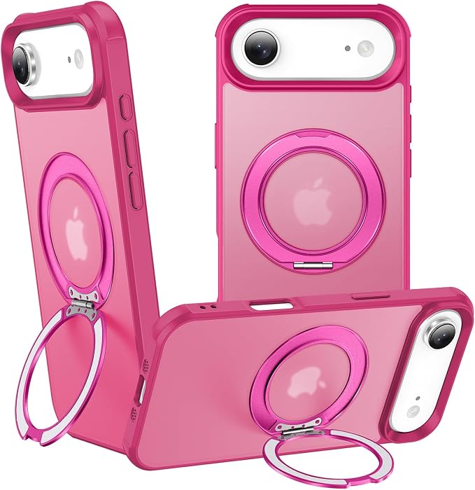 360° Magnetic Swivel Ring for iPhone 17 air case, Built-in Metal Stand and Ring Holder, Magsafe Compatible, Military Grade Protection, Shockproof - Rose Pink