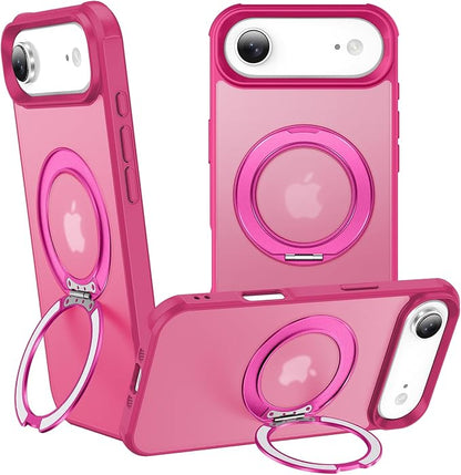 360° Magnetic Swivel Ring for iPhone 17 air case, Built-in Metal Stand and Ring Holder, Magsafe Compatible, Military Grade Protection, Shockproof - Rose Pink