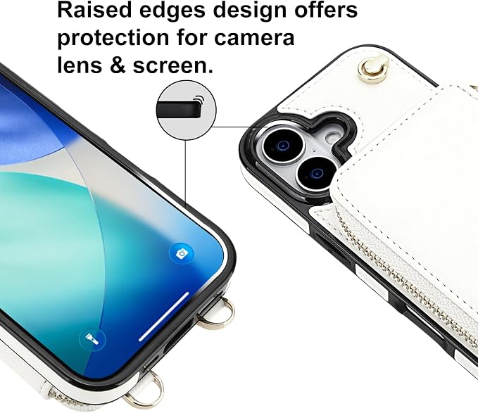 Bocasal for MagSafe Crossbody Wallet Case Compatible with iPhone 17, RFID Blocking Protective Purse Case with Card Slots Holder Kickstand Wrist Strap Lanyard Zipper 6.3 Inch 5G (White)