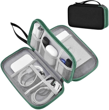 ZINMARK Portable Cable Organizer Case,Travel Pouch with Double-Layer Storage for Cables,Chargers,Earbuds & Phone,Black Green– Small Size