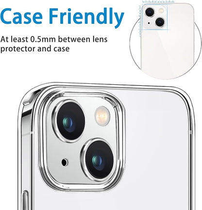 Compatible with iPhone 14 and iPhone 14 Plus Camera Lens Protector, Anti-Scratch Tempered Glass Camera Screen Protector Shockproof Full Protective Camera Cover Case Friendly Lens Cover-Silver