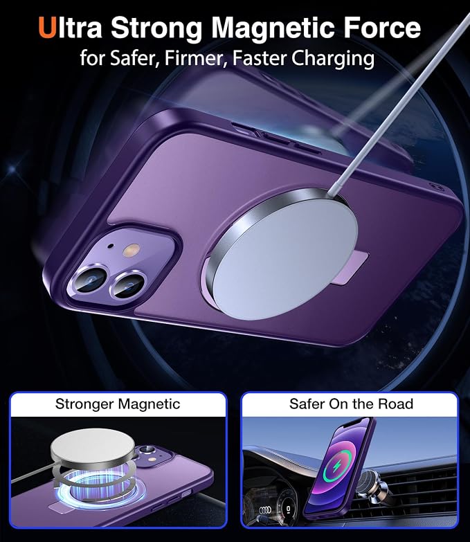 Chicfun 3-in-1 [Magnetic+Kickstand+Ring Holder] for iPhone 12/12 Pro Case Stand Ring Holder Compatible with MagSafe, Military Shockproof Protective iPhone 12/12 Pro Phone Case Kickstand Cover Purple