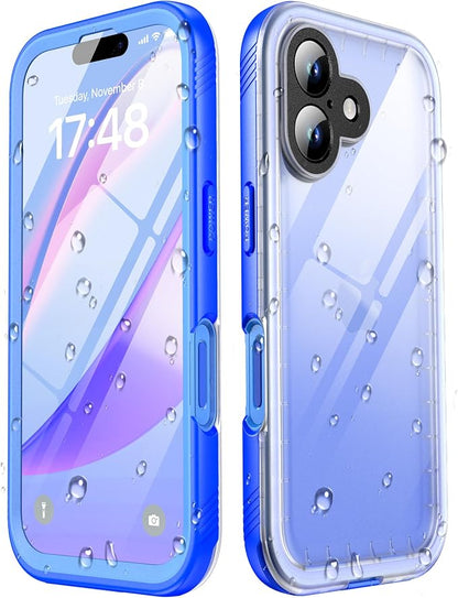 SPORTLINK for iPhone 16 Plus Case with Screen Protector,IP68 Underwater/6.6FT Military Dropproof/Dustproof/Heavy Duty Full Body Phone Case for Apple iPhone 16 Plus 6.7 inch Blue/Frosted Clear