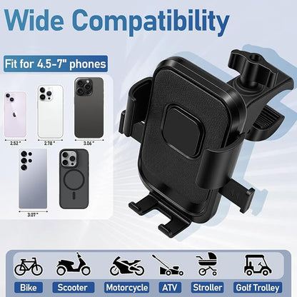 Motorcycle Phone Mount, Bike Bicycle Mount Handlebar Cell Phone Clamp Ebike Scooter Phone Clip for iPhone 16 Pro Max/Plus, 15 Pro Max, S10, S20, More 4.7" to 6.8" Smartphones