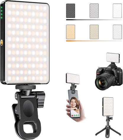 120 LED Video Light, Portable USB Photo Light Dimmable 2500-9000K CRI 95+ 5000mAh Battery with Tripod with Colored Filters and Clip, Photo Lamp for Phone/iPad/Laptop/Camera