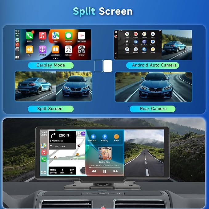 [2.5K Front Camera+64G TF Card] Wireless Carplay/Android Auto Portable Car Radio with 9.3" HD Touchscreen Dash Cam, Front/Rear View Camera Stereo Receiver Bluetooth FM Transmitter AUX