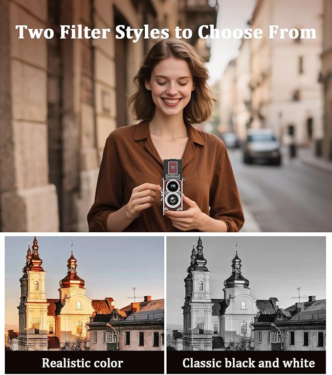 CHUZHAO Digital Camera Retro: Portable TLR Style Twin-Lens Vintage Camera, 12MP Autofocus 1080P FHD Point and Shoot Pocket Vlogging Retro Digital Cameras with16 GB Card for Beginners Boys Girls (Red)