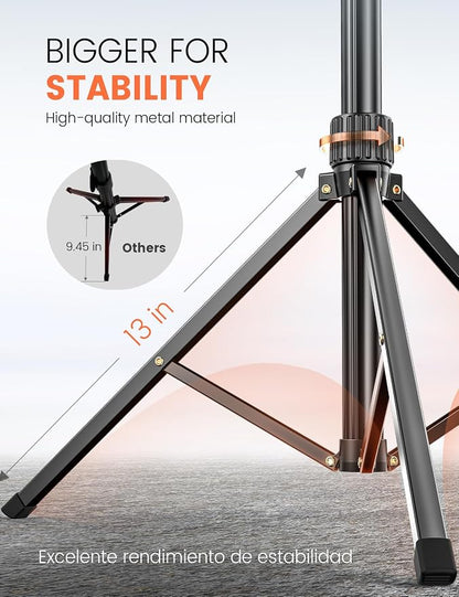 Pnitri 71'' Phone Tripod Stand, Extendable Reinforced Aluminum Phone Stand with Wireless Remote, Stable Cellphone Tripod (210cm-Black)