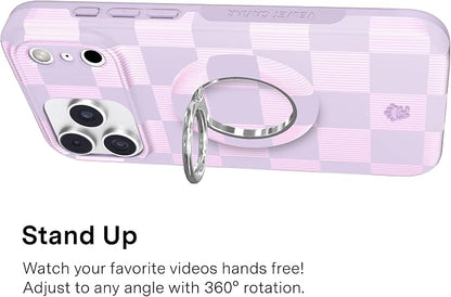 VELVET CAVIAR Compatible with MagSafe Phone Grip 2.0 | Cute Magnetic Ring Holder | Finger Loop Kickstand | Pop On Accessory for iPhone 17, 16, 15, 14, 13, 12 | Lilac Checkered