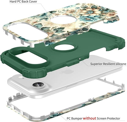 Hocase for iPhone Air Case 6.5", Heavy Duty Shockproof Protection Soft Silicone Rubber+Hard Plastic Bumpers Hybrid Protective Case for iPhone Air 2025 - Teal Blue Flowers
