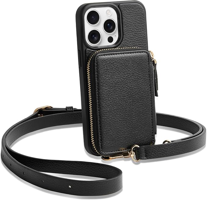 ZVE for iPhone 14 Pro Max Wallet Case Crossbody, Card Holder Zipper Phone Cover for Women RFID Blocking Wrist Strap for iPhone 14 Pro Max, 6.7 inch, 2022- Black