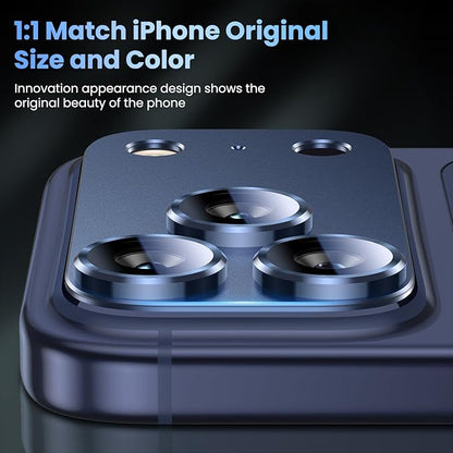 Uyiton Compatible with iPhone 17 Pro Max Camera Lens Protector - [Not Easy to Break][Strong Adsorption][Case-Friendly] Metal Tempered Glass Rear Camera Screen Cover - Deep Blue