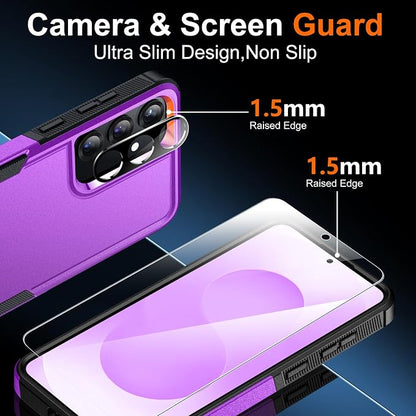 SPIDERCASE Designed for Samsung Galaxy S25 Case, [10 FT Military Grade Drop Protection], 2 Pack [Tempered Glass Screen Protector+Camera Lens Protector] Heavy Duty Shockproof Case,Dark Purple