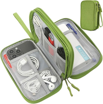 CAAORDKSO Electronic Organizer Travel Cable Accessories Bag, Tech Pouch Electronic Organizer Case, Travel Essentials for Cable, Cord, Charger, Phone, SD Card, Power Bank, Earphone (Grass Green,Medium)