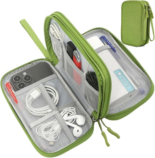 CAAORDKSO Electronic Organizer Travel USB Cable Accessories Bag/Case, Waterproof Electronics Accessories Case Organizer Bag for Cable, Cord, Charger, Phone, Power Bank, Earphone (Grass Green, Large)