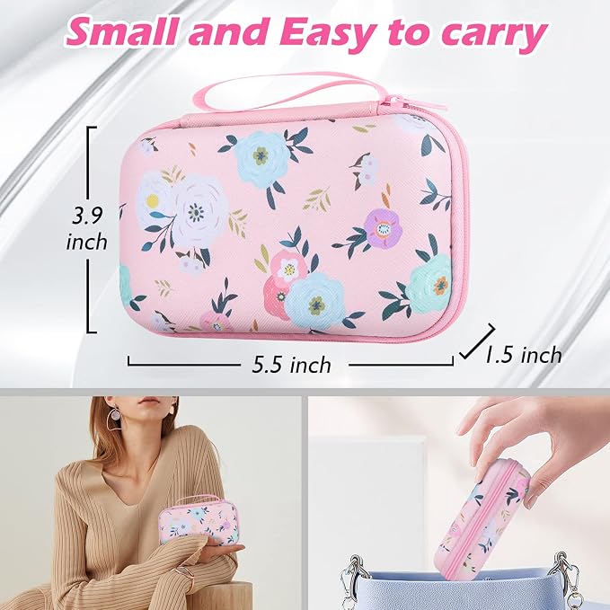 Cute Floral Phone Charger Storage Case Cover Set Colorful White Camellia Flowers Pattern Carrying Bag with Cable Protector Cord Organizer, Lightning Cable Chomper,Charger Saver Compatible for iPhone