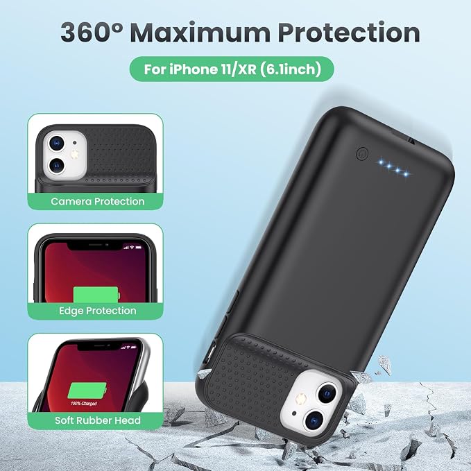 Feob Battery Case for iPhone 11/XR,[2026 Upgraded] 7500mAh Ultra-Slim Portable Extended Charger Case Cover for iPhone 11/XR Charging Case (6.1 Inch)-Black