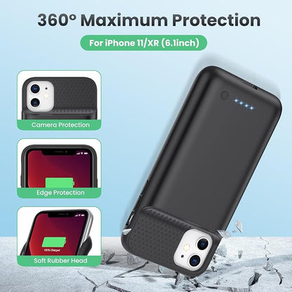 Feob Battery Case for iPhone 11/XR,[2026 Upgraded] 7500mAh Ultra-Slim Portable Extended Charger Case Cover for iPhone 11/XR Charging Case (6.1 Inch)-Black