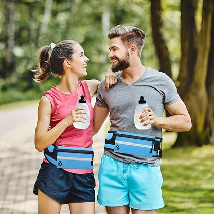 Fanny Pack with Water Bottle Holder for Running Hiking Hydration Marathon Exercise Outdoor, Slim Running Belt for Men Waterproof Waist Bag for Women Girls Kids Cell Phone iPhone Carrier Blue
