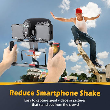 Smartphone Video Rig, Filmmaking Vlogging Cage, Phone Stabilizer Tripod Mount with Wireless Remote Shutter for All iPhone and Android Smartphones