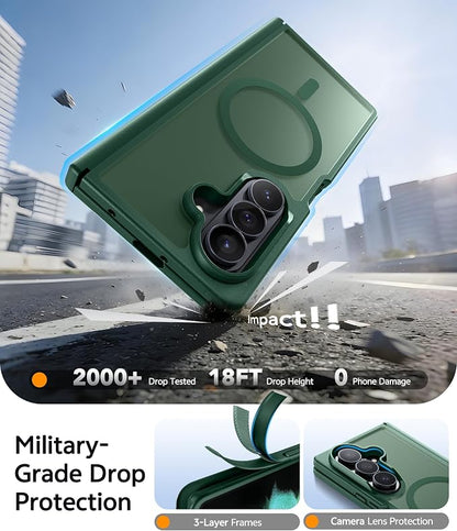 FNTCASE for Samsung Galaxy Z Fold 8 Ultra / Z Fold 7 Case, Fit for Magsafe | Hinge Protection, Screen Protector, Translucent Matte, 14FT Military Grade Drop Proof, Protective Phone Cover, Green