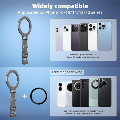 Phone Tripod Holder Mount for MagSafe, Aluminum Magnetic Mount Adapter with 1/4” Screw Hole, Cold Shoe for iPhone 17 16 15 14 13 Series for Samsung for Google Accessories