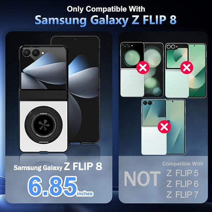 Hekodonk for Galaxy Z Flip 8 Case with 360 Rotatable Stand,[Compatible with MagSafe][Front Screen Protector],Magnetic Ring Holder with Hinge Protective Case for Samsung Z Flip 8,Sliver